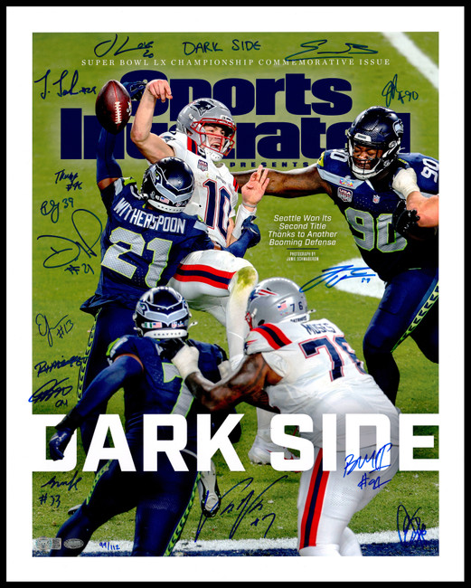 Seattle Seahawks Super Bowl LX Champions "The Dark Side" Autographed Sports Illustrated 16x20 Cover With 15 Signatures Including Devon Witherspoon & Nick Emmanwori #/112 Stock #268340