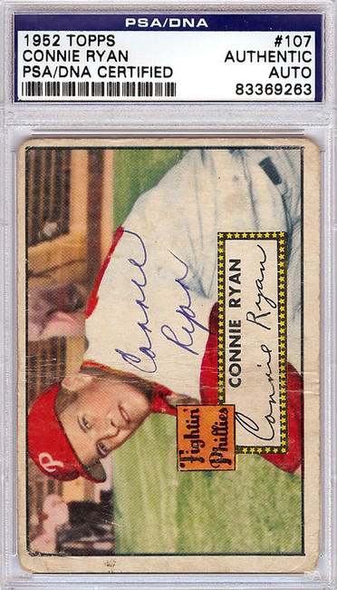 Connie Ryan Autographed 1952 Topps Card #107 Philadelphia Phillies PSA/DNA #83369263