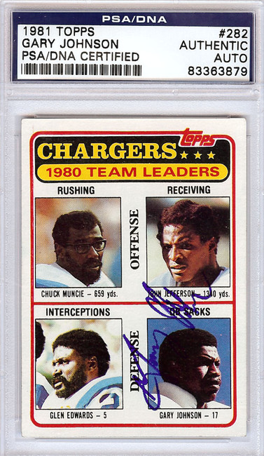 Gary Johnson Autographed 1981 Topps Card #282 San Diego Chargers PSA/DNA #83363879
