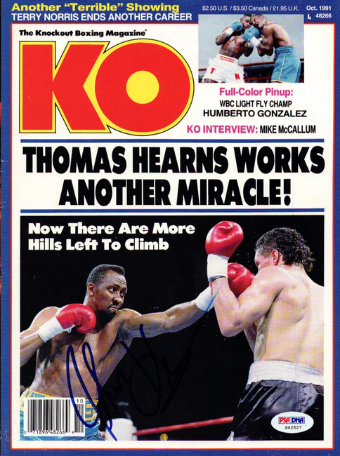 Thomas "Hitman" Hearns Autographed KO Boxing Magazine Cover PSA/DNA #S42527