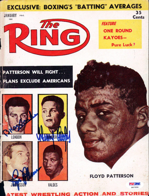 Ingemar Johansson, Harry Cooper & Brian London Autographed The Ring Magazine Cover PSA/DNA #S47559