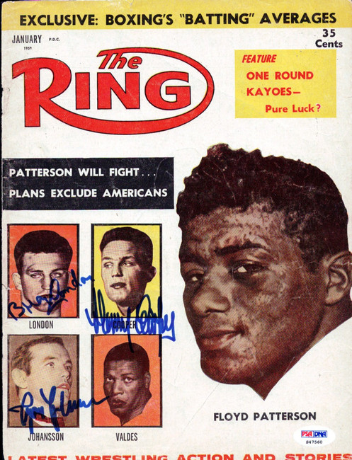 Ingemar Johansson, Harry Cooper & Brian London Autographed The Ring Magazine Cover PSA/DNA #S47560