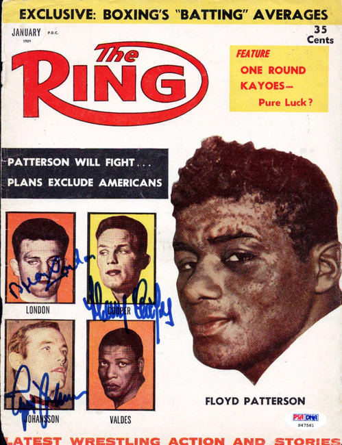 Ingemar Johansson, Harry Cooper & Brian London Autographed The Ring Magazine Cover PSA/DNA #S47561