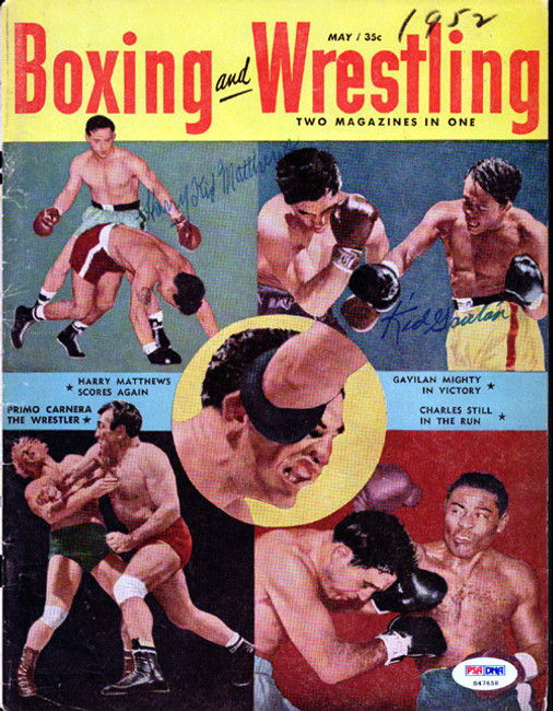 Kid Gavilan & Harry Matthews Autographed Boxing & Wrestling Magazine Cover PSA/DNA #S47658