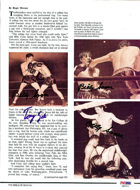 Billy Soose & Tony Zale Autographed Magazine Page Photo PSA/DNA #S48716
