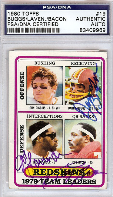 Danny Buggs, Joe Lavender & Coy Bacon Autographed 1980 Topps Card #19 Washington Redskins PSA/DNA #83409969