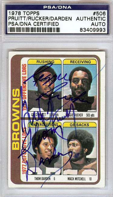 Greg Pruitt, Reggie Rucker,Thom Darden Autographed 1978 Topps Card #506 Cleveland Browns PSA/DNA #83409993