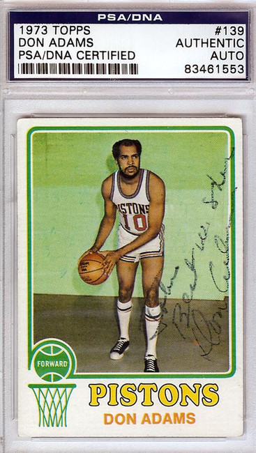 Don Adams Autographed 1973 Topps Card #139 Detroit Pistons "To John" PSA/DNA #83461553