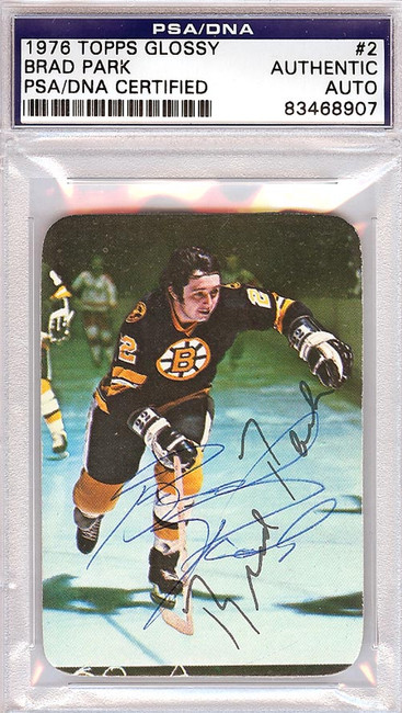 Brad Park Autographed 1976 Topps Glossy Card #2 Boston Bruins PSA/DNA #83468907