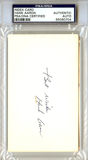 Hank Aaron Autographed Index Card Atlanta Braves Vintage Playing Days PSA/DNA #65060704