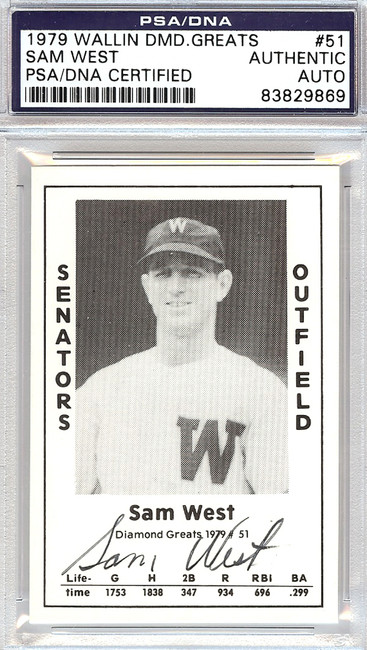 Sam West Autographed 1979 Diamond Greats Card #51 Senators PSA/DNA #83829869