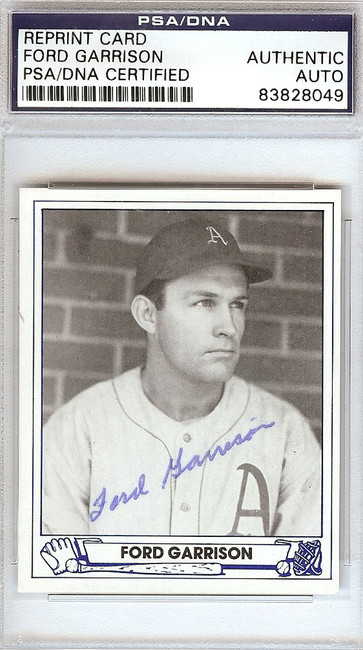 Ford Garrison Autographed 1944 Play Ball Reprint Card #14 Philadelphia A's PSA/DNA #83828049