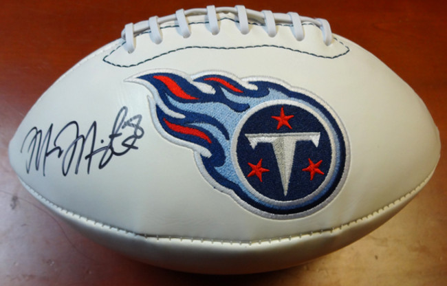 Marcus Mariota Autographed White Logo Football Tennessee Titans MM Holo #04267