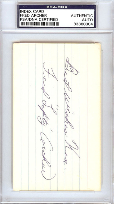 Fred "Lefty" Archer Autographed 3x5 Index Card Philadelphia A's "Best Wishes Ken" PSA/DNA #83860304