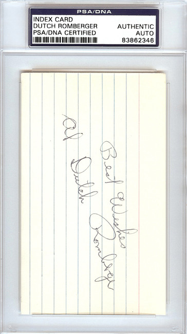 Allen "Dutch" Romberger Autographed 3x5 Index Card Philadelphia A's PSA/DNA #83862346