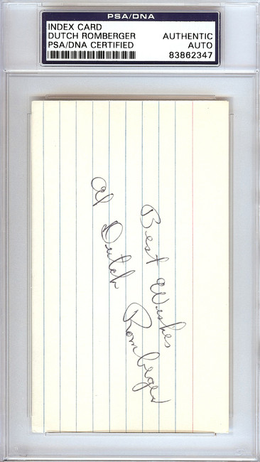 Allen "Dutch" Romberger Autographed 3x5 Index Card Philadelphia A's PSA/DNA #83862347