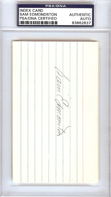 Sam Edmonston Autographed 3x5 Index Card Washington Senators PSA/DNA #83862837