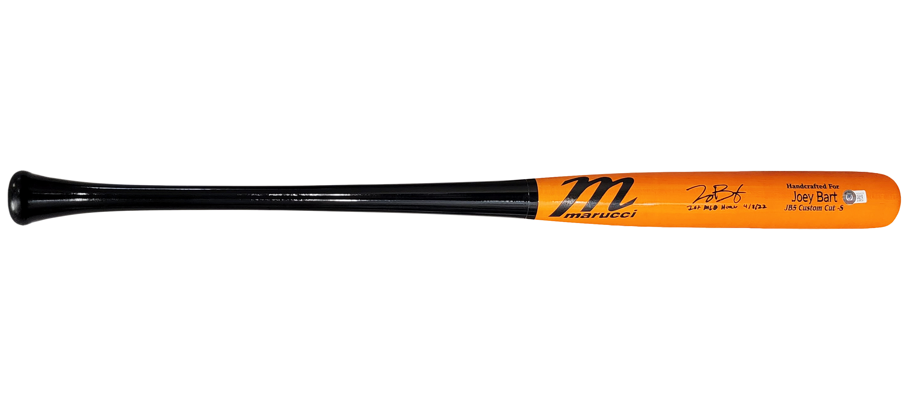 Joey Bart Autographed Orange Marucci Game Model Bat San Francisco Giants "1st MLB Homer" Beckett