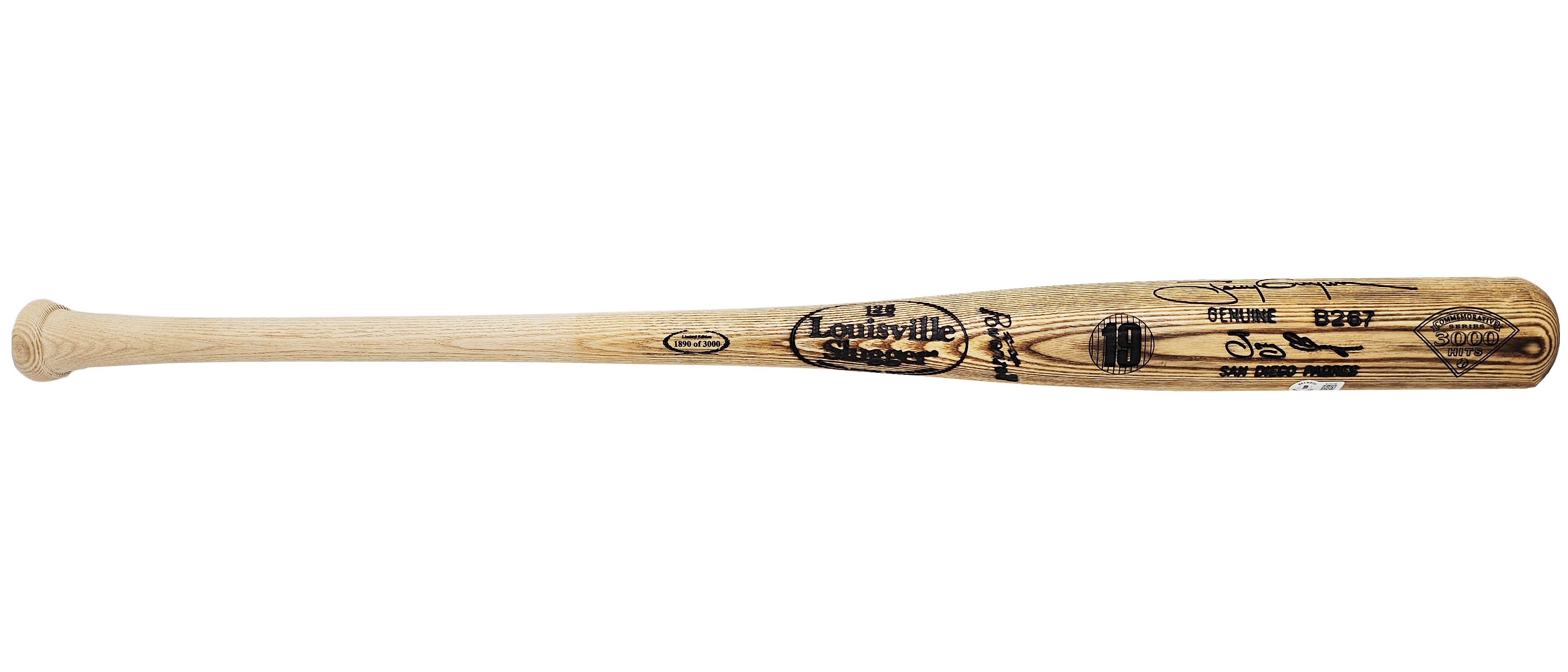 Tony Gwynn Autographed Blonde Louisville Slugger 3000th Hit Bat San Diego  Padres #/3000 Beckett BAS QR Stock #212649