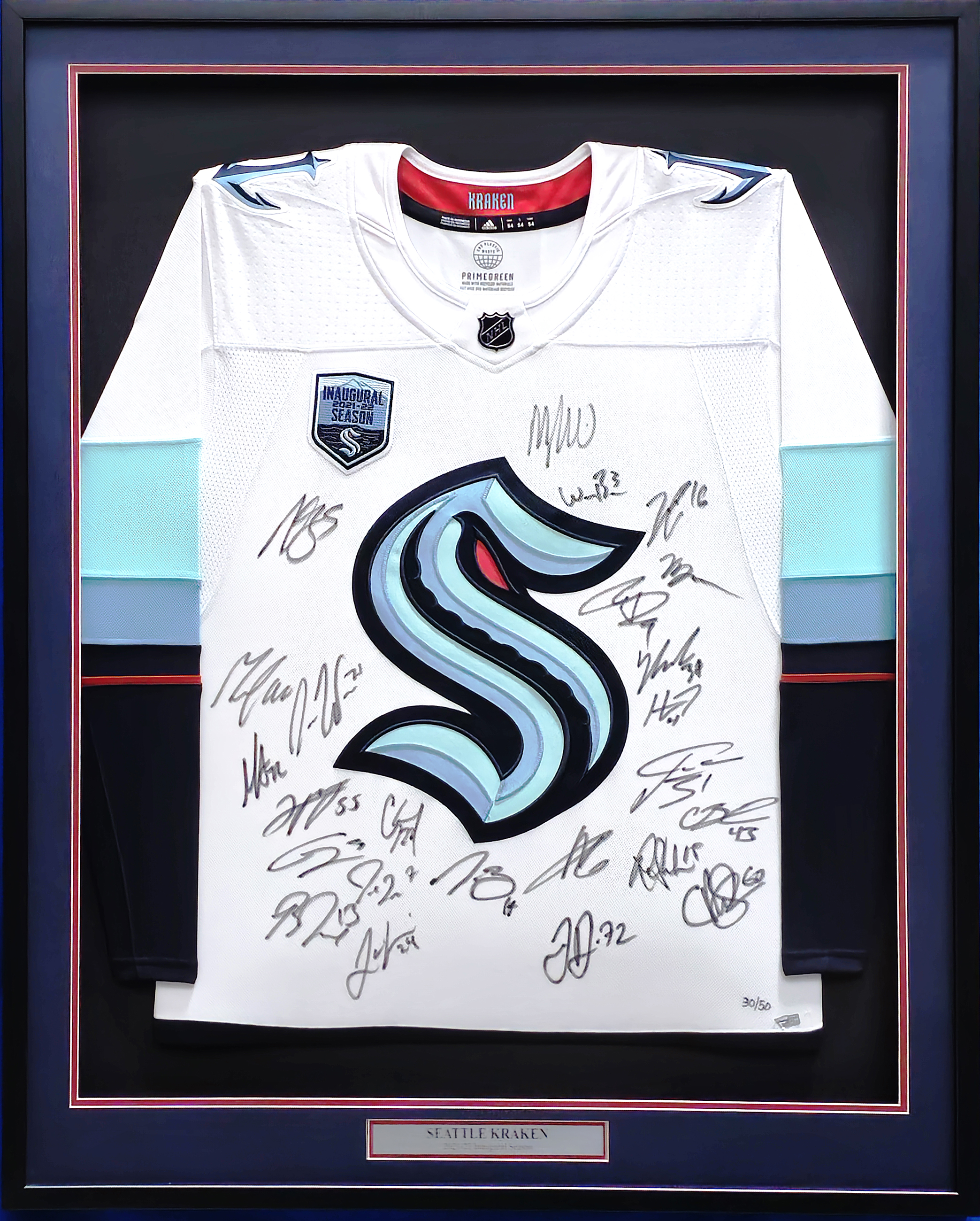 Seattle Kraken 2021-22 Inaugural Season Team Signed Autographed Framed  White Adidas Jersey With 24 Signatures Including Jordan Eberle & Jared  McCann 