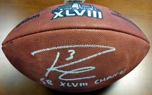 RUSSELL WILSON AUTOGRAPHED LE SB LEATHER FOOTBALL SEAHAWKS "