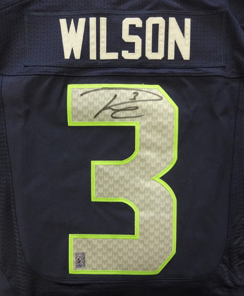 Signed Russell Wilson Jersey - Framed Gray Nike Twill RW Holo Stock #185069