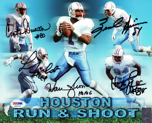 Houston Oilers Run & Shoot Autographed Baby Blue Jersey With 5 Signatures  Including Warren Moon Beckett BAS Witness Stock #220384
