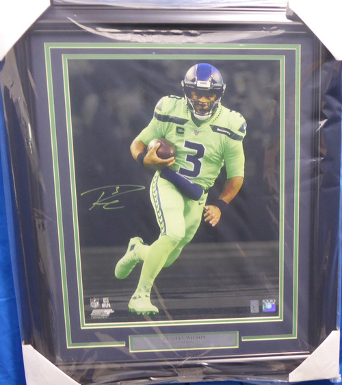 Russell Wilson Autographed Framed 16x20 Photo Seattle Seahawks Action Green  Color Rush RW Holo Stock #126674