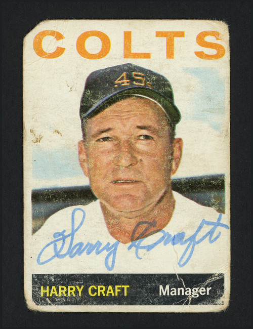 Harry Craft Autographed 1962 Topps Card #12 Houston Colt .45's (Creases)  SKU #162273 - Mill Creek Sports