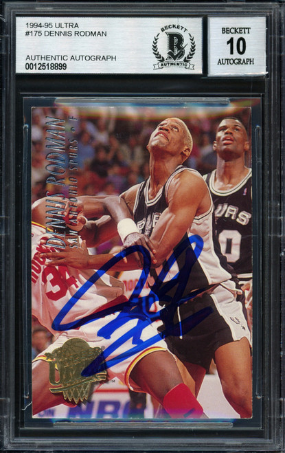 Dennis Rodman Autographed 1994-95 Fleer Ultra Card #175 San Antonio Spurs  Auto Grade 10 Beckett BAS #12518899