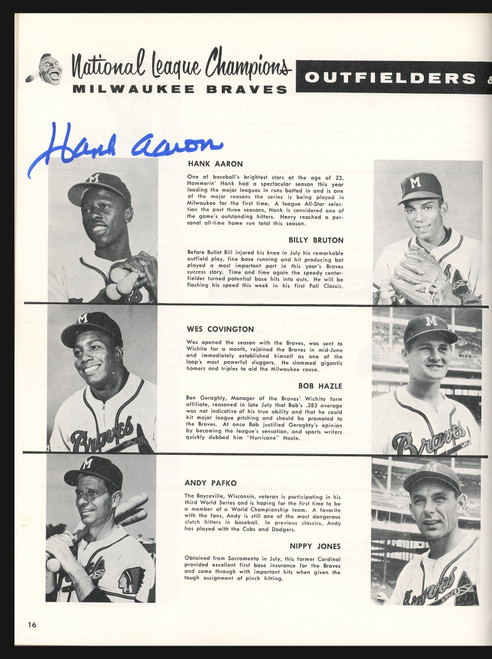 Hank Aaron Atlanta Braves Fanatics Authentic Autographed 1957