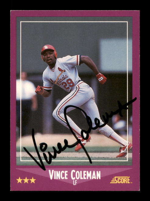 Vince Coleman Autographed 1988 Score Card #68 St. Louis Cardinals SKU  #188378 - Mill Creek Sports
