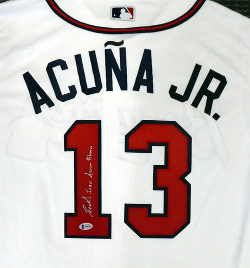 RONALD ACUNA (Braves white SKYLINE) Signed Autographed Framed Jersey J –  Super Sports Center