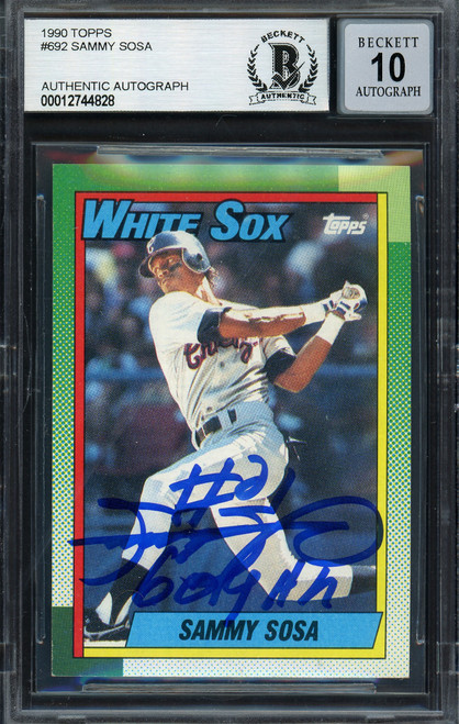 Sammy Sosa Autographed 1990 Fleer Rookie Card #548 Chicago White Sox 609  HR Beckett BAS #12749882 - Mill Creek Sports