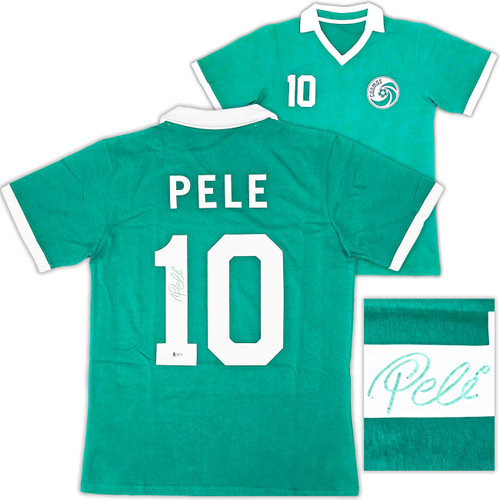 New York Cosmos Pele Autographed Green Jersey Beckett BAS Stock