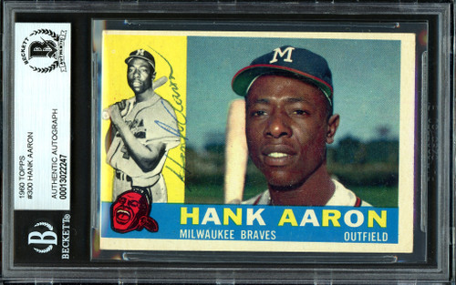 Hank Aaron Autographed 1960 Topps Card #566 Milwaukee Braves