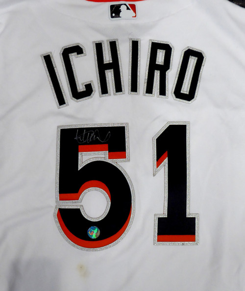 Miami Marlins Ichiro Suzuki Autographed Orange Majestic Authentic Flex Base  Jersey Size 48 IS Holo Stock #111455 - Mill Creek Sports