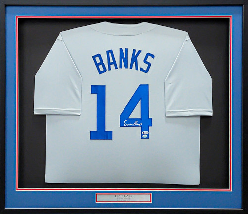 Chicago Cubs Ernie Banks Autographed Framed Gray Jersey Beckett BAS Stock  #202411