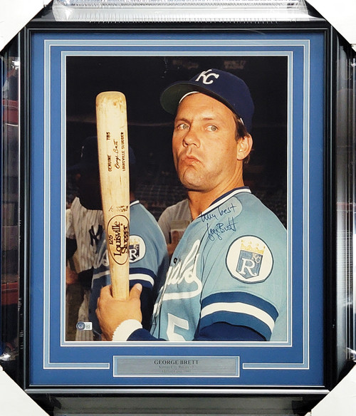 George Brett Signed Kansas City Royals 35x43 Custom Framed Jersey (Beckett  COA)