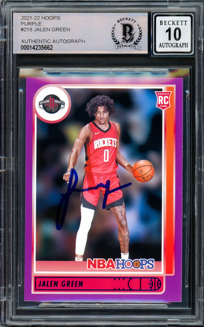 Jalen Green Autographed 2021-22 NBA Hoops Purple Rookie Card #218 Houston  Rockets Auto Grade Gem Mint 10 Beckett BAS Stock #205951