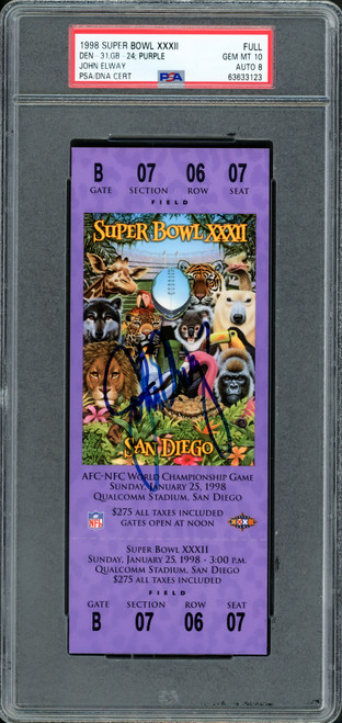 John Elway Autographed 1998 Super Bowl XXXII Ticket Denver Broncos