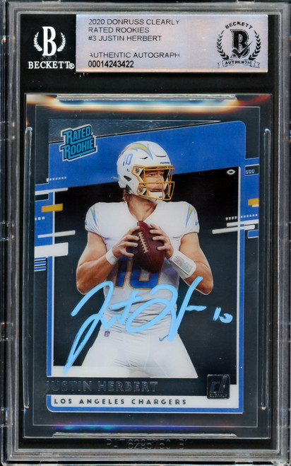 Justin Herbert Autographed 2020 Donruss Clearly Rated Rookie Card #RR-JH  Los Angeles Chargers Beckett BAS #14243422