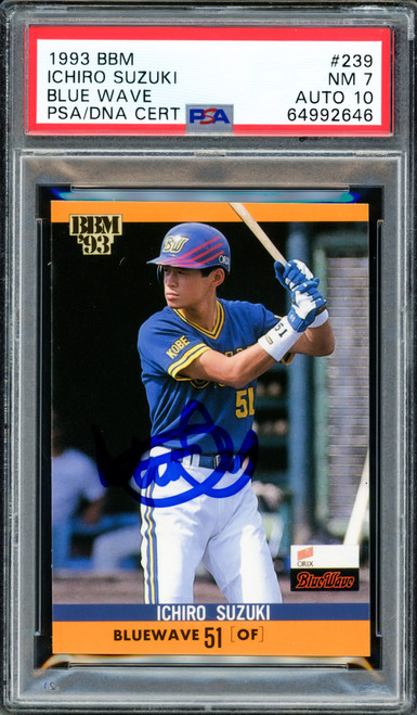 Ichiro Suzuki Autographed 1993 BBM Rookie Card #239 Orix Blue Wave PSA 7  Auto Grade Gem Mint 10 PSA/DNA #64992646