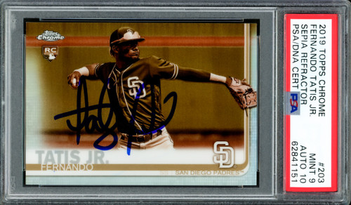 Fernando Tatis Jr. Autographed 2019 Topps Chrome Pink Refractor Rookie Card  #203 San Diego Padres PSA 9 Auto Grade Gem Mint 10 PSA/DNA #62841169