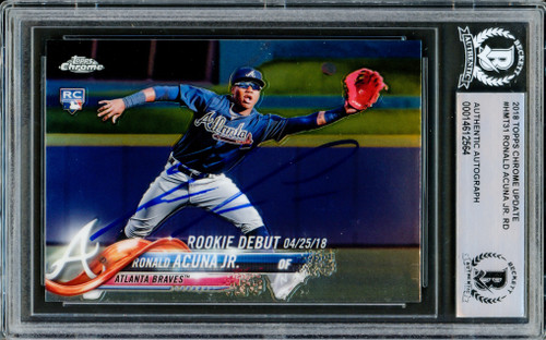 Ronald Acuna Jr. Autographed 2018 Topps Chrome Update Rookie Card #HMT25  Atlanta Braves Beckett BAS #14612557