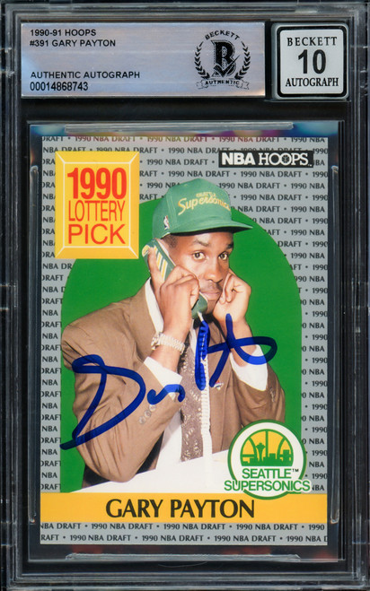 Gary Payton Autographed 1990-91 Hoops Rookie Card #391 Seattle 