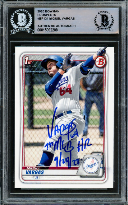 Miguel Vargas Autographed 2020 Bowman Prospects Rookie Card #BP-131 Los  Angeles Dodgers 1st MLB Hit 8/3/22 Beckett BAS Stock #210842 - Mill Creek  Sports