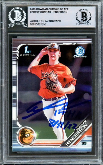 Gunnar Henderson Autographed 2019 Bowman Draft Chrome Rookie Card