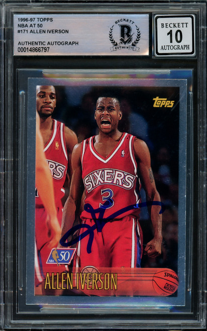 Allen Iverson Autographed 1996-97 Topps NBA at 50 Rookie Card #171