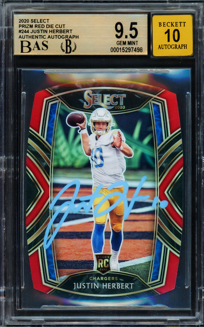 Justin Herbert Autographed 2020 Panini Select Concourse Level Rookie Card  #44 Los Angeles Chargers Auto Grade Gem Mint 10 Beckett BAS Stock #206670 -  Mill Creek Sports